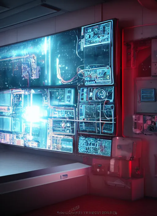 Prompt: photorealism of monitor on the wall of a room of a spacecraft with user interface display, red tones, biomechanical, ads concert rock, high resolution, hyper realistic sci fi realistic, octane render, hyper realistic, ambient lighting, blade runner film style, canon eos ef 5 0 mm.