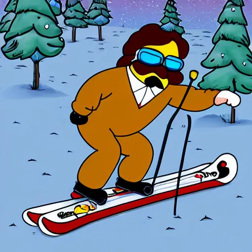 Prompt: stupid sexy Flanders on skis, by matt groening, cartoon style