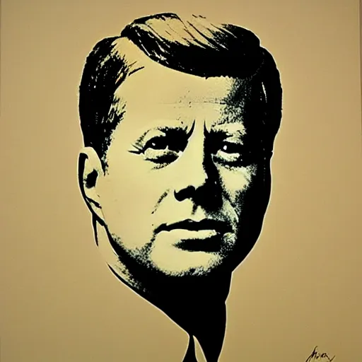 Image similar to individual silk screen portrait of jfk by andy warhol
