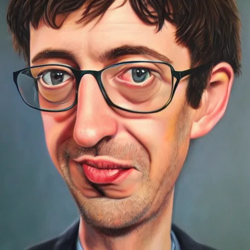 Image similar to Caricature portraits done of a young Graham Coxon, realistic, hyperrealistic, very realistic, highly detailed, very detailed, extremely detailed, detailed, oil painting, digital art, trending on artstation