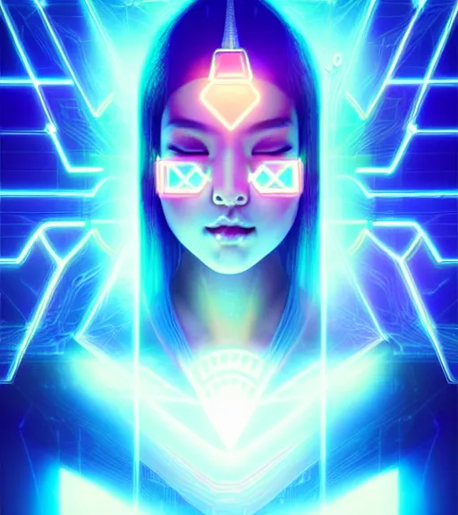 Image similar to symmetry!! asian princess of technology, solid cube of light, hard edges, product render retro - futuristic poster scifi, lasers and neon circuits, beautiful asian princess, intricate, elegant, highly detailed, digital painting, artstation, concept art, smooth, sharp focus, illustration, dreamlike, art by artgerm