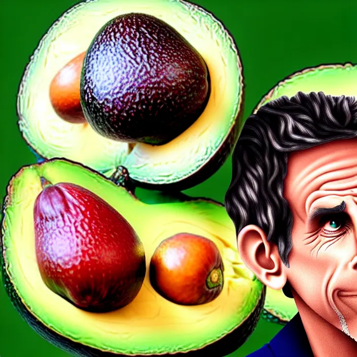 Prompt: ultra realistic illustration of ben stiller in the lotus position balancing stack of avocado on his head