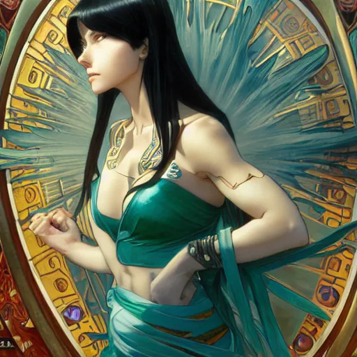 Prompt: highly detailed vfx portrait of nico robin, makoto shinkai, alphonse mucha, sharp focus, art by artgerm and greg rutkowski, backlit, harsh overhead sunlight, blue eyes, stanley kybric, pixiv