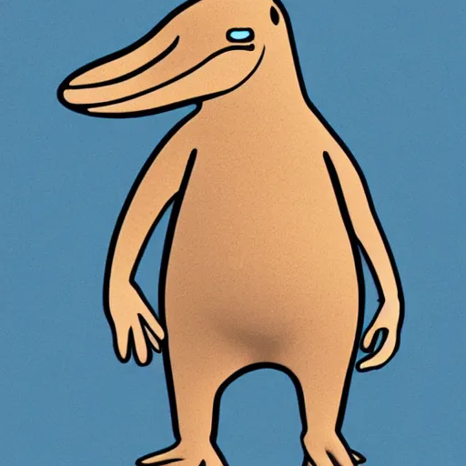 Image similar to a friendly cartoon platypus from the torso up