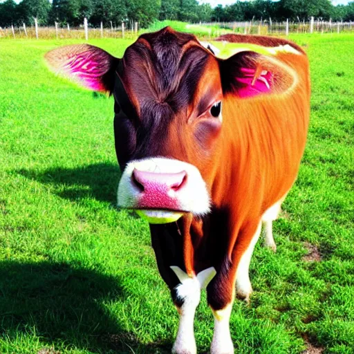 Prompt: cow that looks like a cat, realistic, grassy field, sunny day