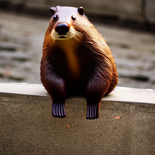 Image similar to Stern anthropomorphic beaver dressed in corduroy clothes, XF IQ4, f/1.4, ISO 200, 1/160s, 8K, RAW, unedited, symmetrical balance, in-frame