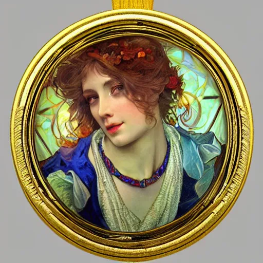 Image similar to hyperrealistic detailed seraphim with cinematic sharp focus 8 k in style of alfons mucha as a necklace