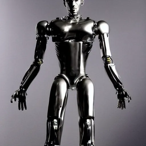 Image similar to “a realistic detailed photo of a guy who is the t-1000 terminator robot, composed of liquid metal, or a mimetic polyalloy nanorobotics, who is a male android, Chris Evans, posing like a statue, blank stare”