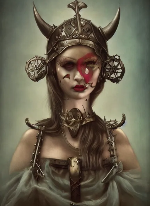 Image similar to pop surrealism, lowbrow art, realistic viking painting, armor, hyper realism, muted colours, rococo, natalie shau, loreta lux, tom bagshaw, mark ryden, trevor brown style,