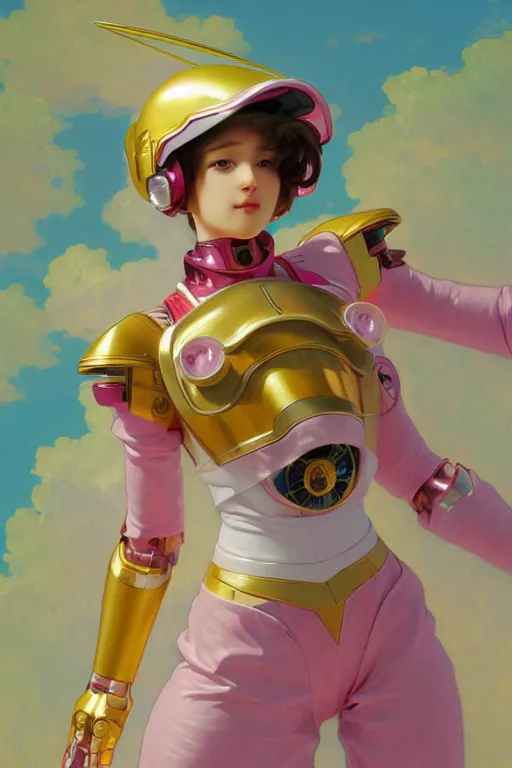 Image similar to uncropped full body character portrait, mecha magical girl with a heart visor helmet mid magical girl transformation sequence, Tokusatsu Suit vaporwave, digital art, artstation, by sailor moon Ilya repin, alphonse mucha, and Edmund Blair Leighton. Very highly detailed 8K, octane, Digital painting, the golden ratio, rational painting, Rung