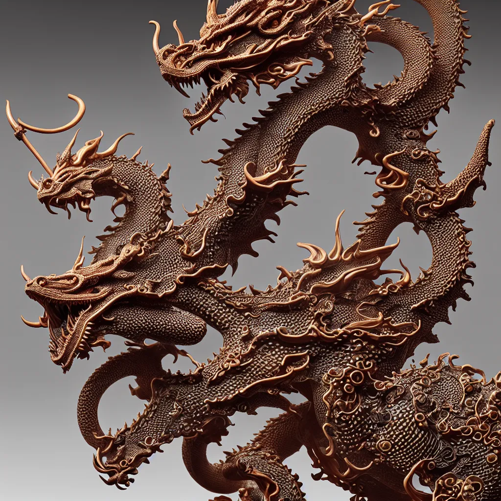 Image similar to a closeup photo - real delicate ceramic porcelain sculpture of an ornate detailed dragon in front of a intricate background by victo ngai and takato yamamoto, micro detail, backlit lighting, subsurface scattering, translucent, thin porcelain, octane renderer, colorful, physically based rendering, japanese pottery, trending on cgsociety