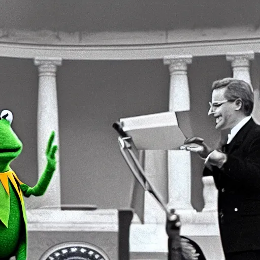 Image similar to Kermit the Frog being inaugurated president