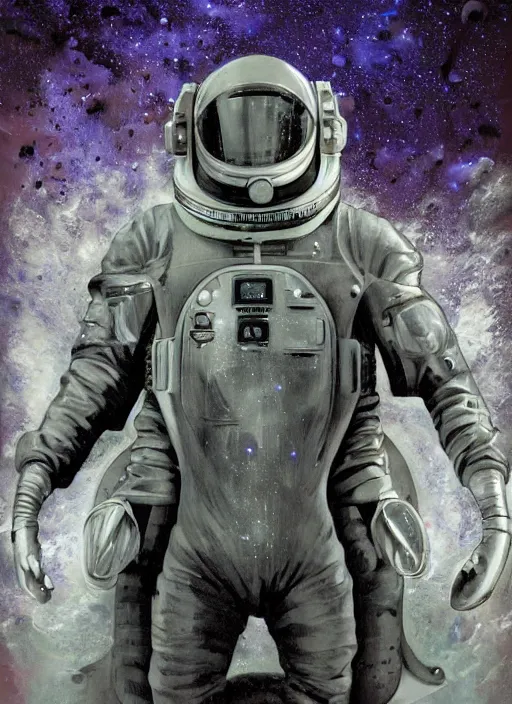 Prompt: astronauts in the dark infinite underwater void - complex and hyperdetailed technical suit. reflection and dispersion materials. contour lighting. rays and dispersion of light. volumetric light. 5 0 mm, f / 3 2. noise film photo. flash photography. ultra realistic, wide angle. poster by wayne barlowe, hajime sorayama aaron horkey, craig mullins