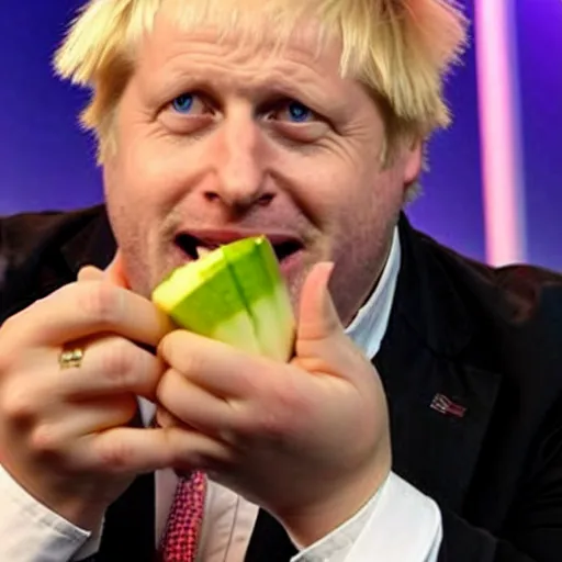 Prompt: a photo of boris johnson on tv showing everyone the turnip he found