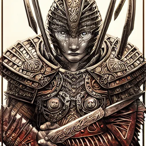 Prompt: a fierce and muscular warrior princess in full armor, fantasy character portrait in jacek yerka and aykut aydogdu leslie zhang style drawn by vania zouravliov and takato yamamoto,, intricate acrylic gouache painting, high detail, sharp high detail, artstation, manga and anime