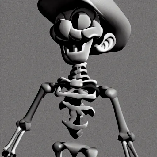 Image similar to A skeleton in the game Super Mario 64, photorealism