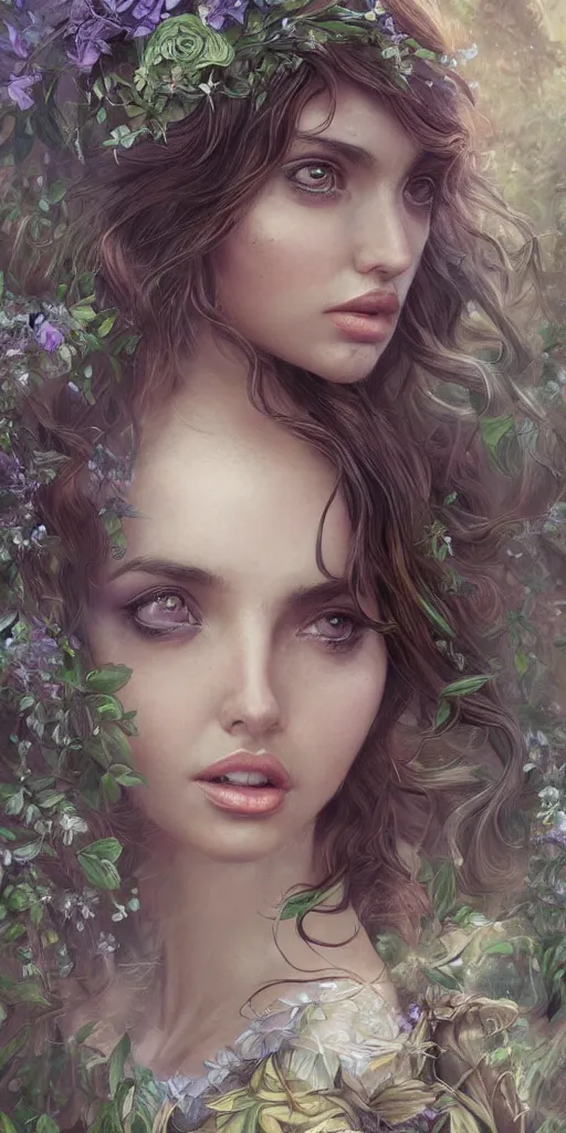 Image similar to ana de armas as a wood fairy, fantasy, intricate, elegant, highly detailed, digital painting, trending on artstation, digital illustration, in the style of Stanley Artgerm