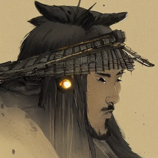 Prompt: a side view of a samurai,dramatic,night time,digital art,detailed,art by greg rutkowski,trensing on deviantart