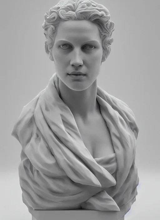 Prompt: an orthographic bust white marble sculpture of scarlett Johannsen, by Wes Anderson