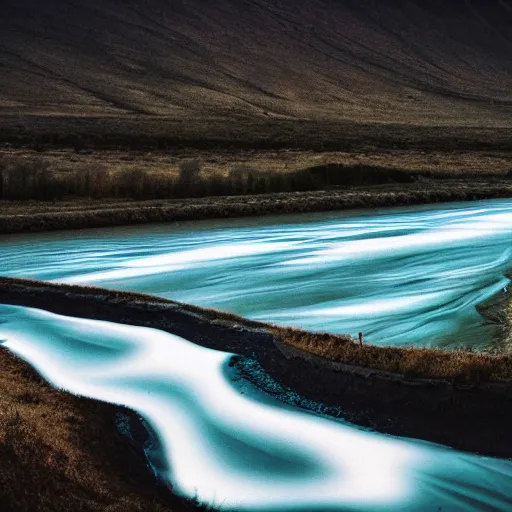 Image similar to a river being swallowed by day and night at the same time