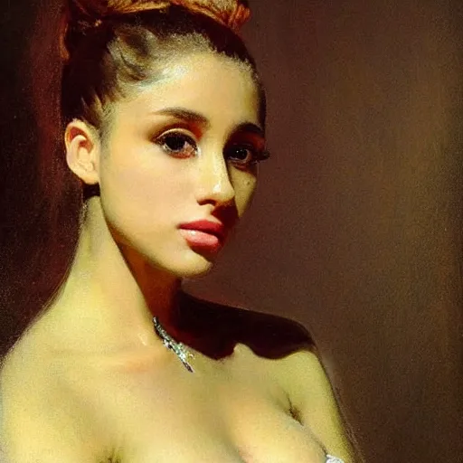 Image similar to Beautiful portrait of ariana grande by Ilya Repin and Dave McKee