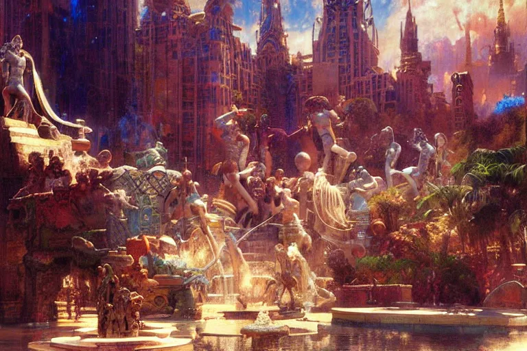 Image similar to atlantis city, painting by gaston bussiere, craig mullins, j. c. leyendecker, tom of finland