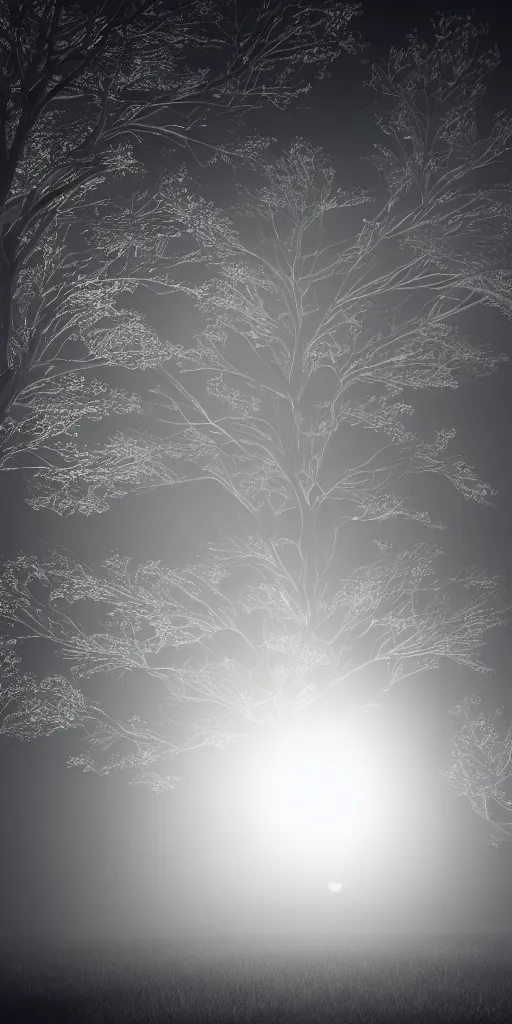 Prompt: photorealistic wide shot of a beautiful neon tree in the moonlight, octane render, unreal engine 4k, volumetric light, fog, detailed