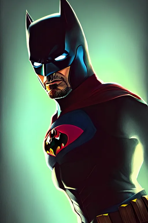 Prompt: robert downey jr as batman, portrait,, highly detailed, digital painting, artstation, concept art, smooth, sharp focus, illustration, cinematic lighting,