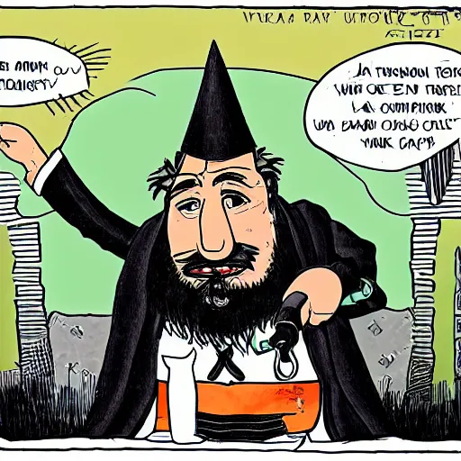 Image similar to corrupted rabbi cartoon, very detailed