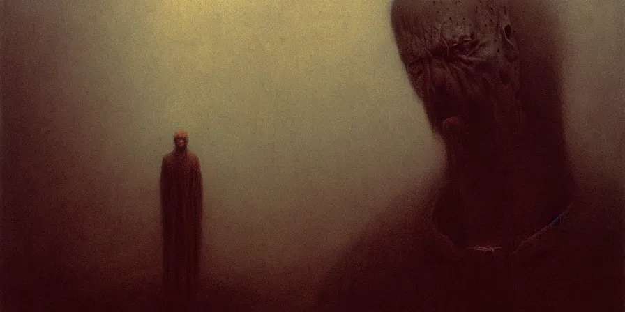 Prompt: potrait of a man filled with despair, by Zdzislaw Beksinski, gothic, amazing details, cold hue's, warm tone gradient background