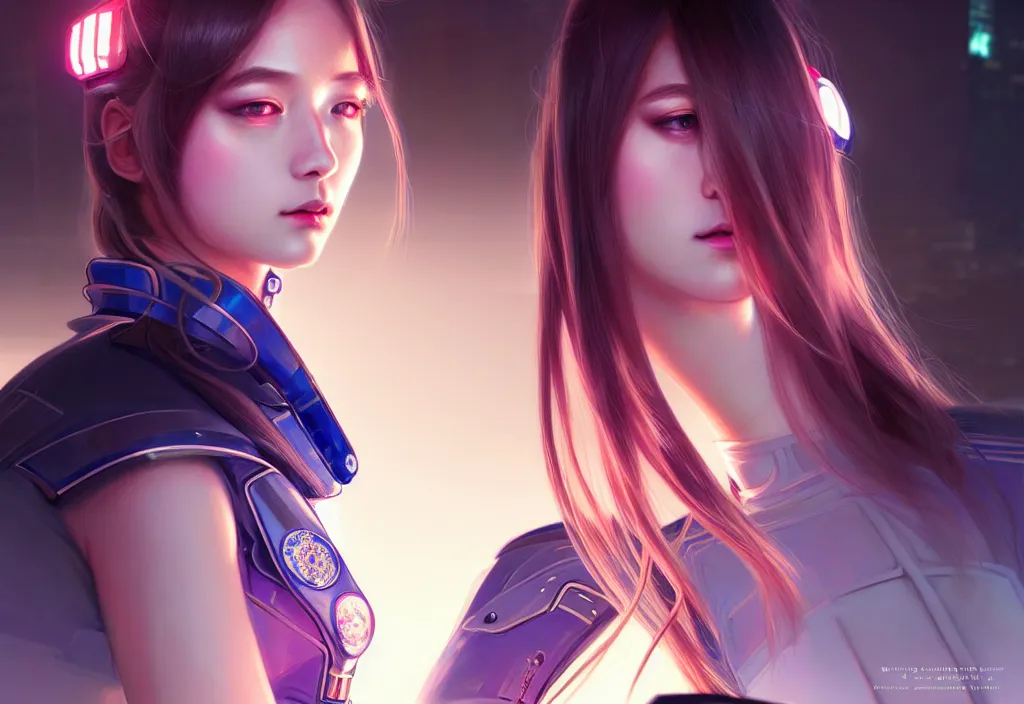 Image similar to portrait futuristic police uniform girl, at future neon light tokyo rooftop night, ssci - fi and fantasy, intricate and very very beautiful and elegant, highly detailed, digital painting, artstation, concept art, smooth and sharp focus, illustration, art by tan zi and ayanamikodon and alphonse mucha and wlop
