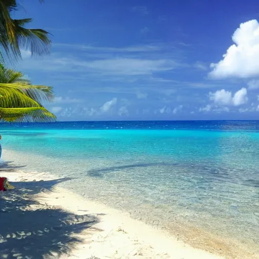 Prompt: meditating on beach in caribbean, high detailed, clear, devinart