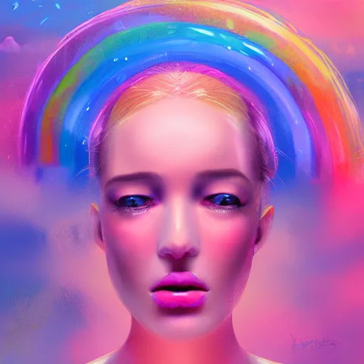 Prompt: the cotton candy kiss of transcendental bliss, 🌈 in the style of pascal blanche from artstation, digital art