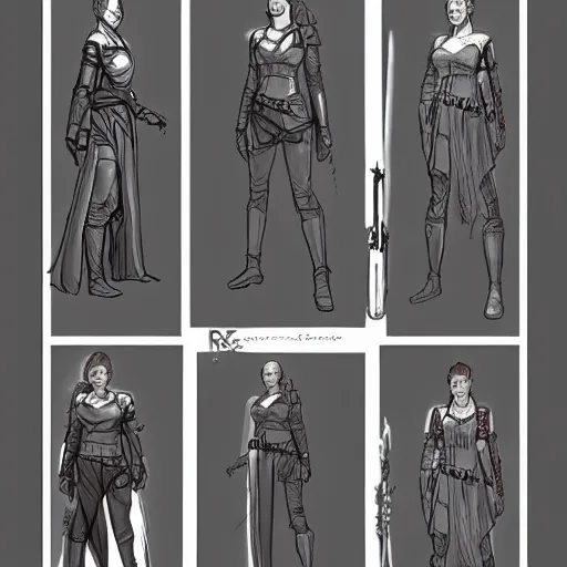 Prompt: ryan church concept art sketch star wars sith rey character reference sheet