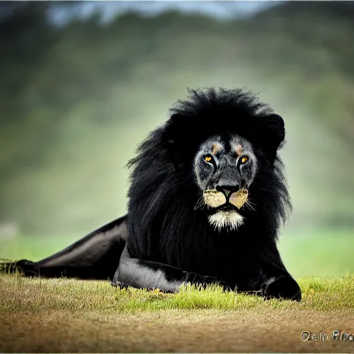 Image similar to professional photography of a black lion, spectacular in its beauty, 8 k