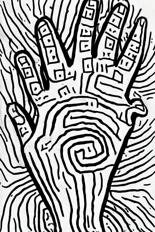 Image similar to a drawing of a hand with a pattern on it, an abstract drawing by max gubler, instagram contest winner, funk art, childs drawing, art on instagram, myportfolio