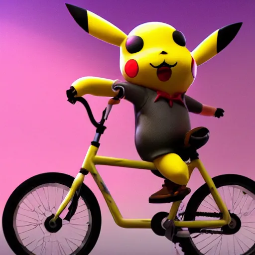 Image similar to zombie pikachu riding a bicycle, cinematic, cinematic lighting, trending on Artstation, Cgsociety, detailed, 4k, very realistic