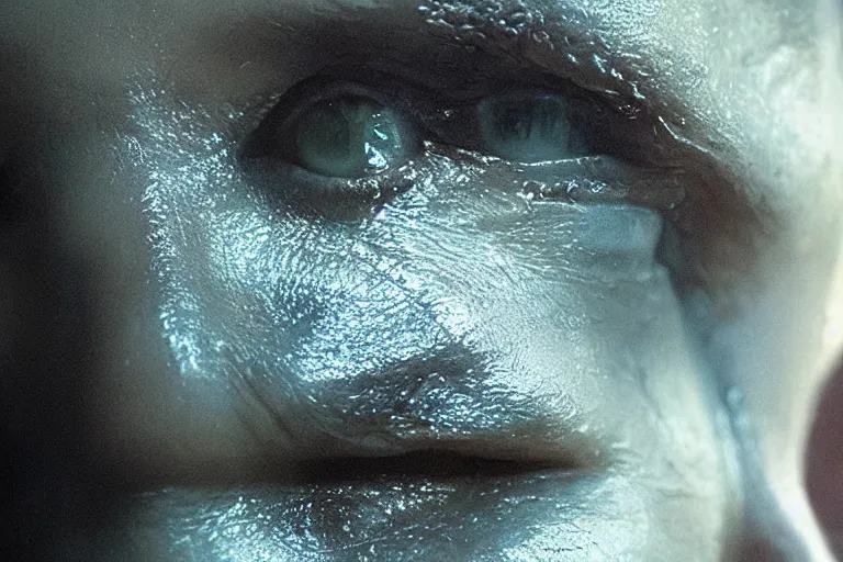 Image similar to VFX movie of a futuristic spacemarine closeup portrait in war zone, beautiful natural skin natural lighting by Emmanuel Lubezki