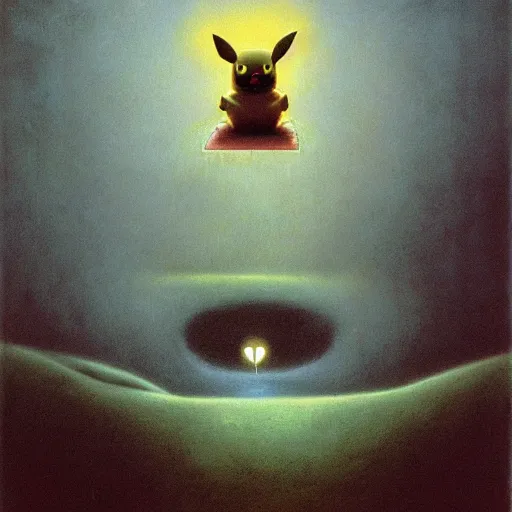 Image similar to a painting of Pikachu by zdzislaw beksinski