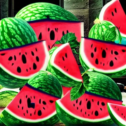 Image similar to watermelon creature made of water melons running away from the police, watermelon, watermelon, police body cam footage, blurry footage