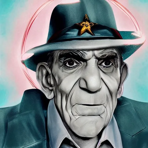 Image similar to handsome portrait of abe vigoda posing, radiant light, caustics, war hero, style of vento aureo cover art, style of stone ocean cover art, style of steel ball run cover art, ilya kuvishinov style, illustrated by hirohhiko araki