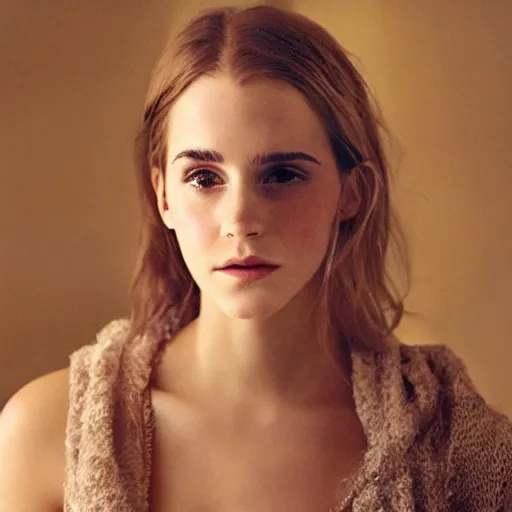 Image similar to a beautiful close - up shot of emma watson, beautiful soft light failling on her face, studio photography by annie leibovitz