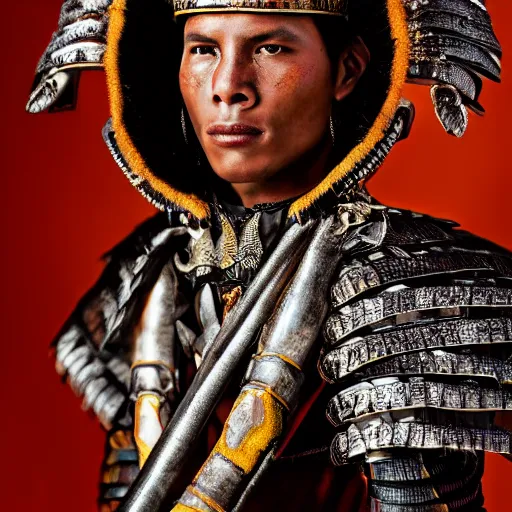 Image similar to a portrait of a beautiful young inca male wearing an alexander mcqueen armor , photographed by andrew thomas huang, artistic