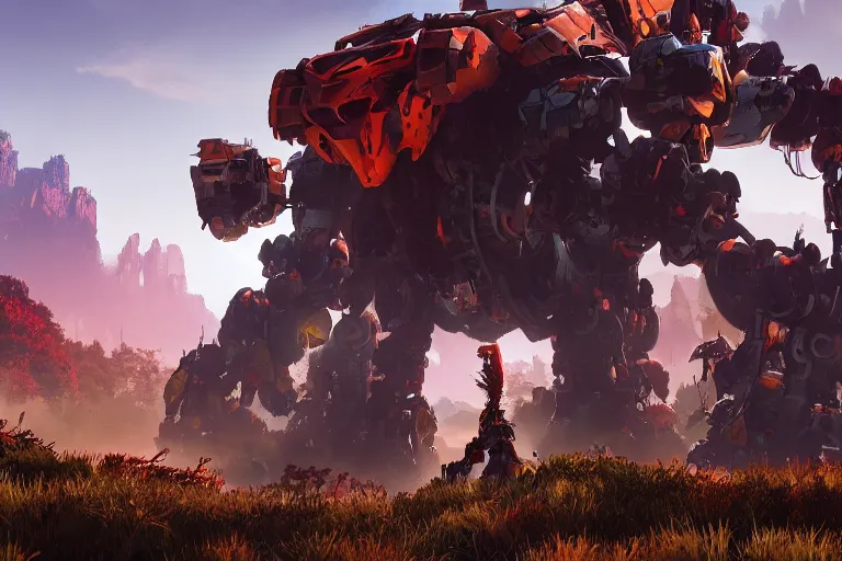 Image similar to scorcher machine mecha animal beast robot of horizon forbidden west horizon zero dawn bioluminiscence global illumination ray tracing hdr fanart arstation by sung choi and eric pfeiffer and gabriel garza and casper konefal