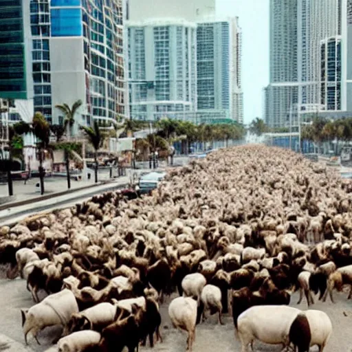 Image similar to one thousand buffaloes in the street, miami, miami vice