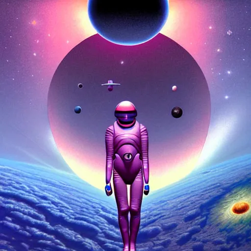 Prompt: futuristic | album cover | space station | astronaut woman | in the style of wayne barlowe