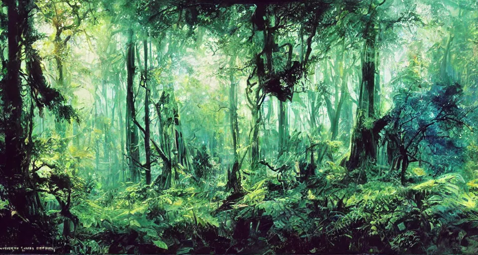 Image similar to Enchanted and magic forest, by John Berkey