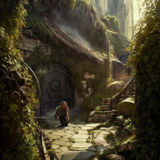 Image similar to A rundown looking hobbit smoking crack, ultra realistic, concept art, intricate details, eerie, highly detailed, photorealistic, octane render, 8k, unreal engine, art by artgerm and greg rutkowski and alphonse mucha