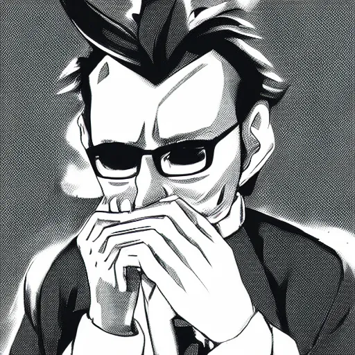 Prompt: gendo ikari smoking a joint