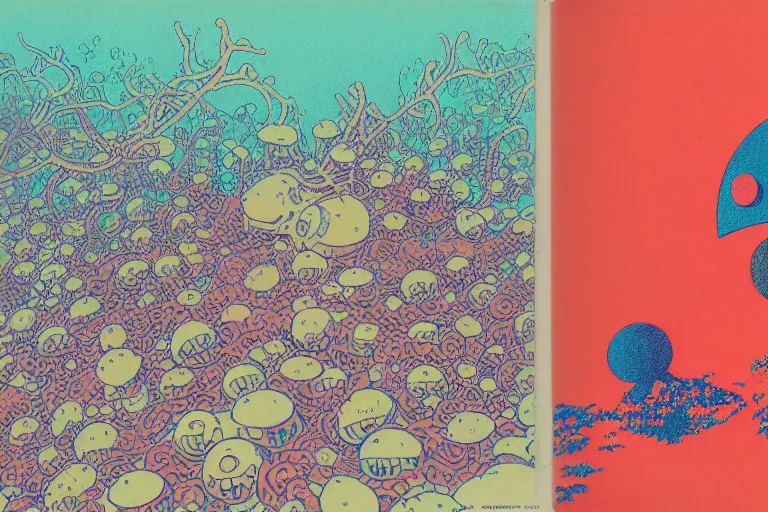 Prompt: risograph grainy drawing vintage sci - fi, satoshi kon color palette, gigantic gundam full - body covered in dead coral reef 1 9 6 0, kodak, with lot tentacles, natural colors, codex seraphinianus painting by moebius and satoshi kon and dirk dzimirsky close - up portrait